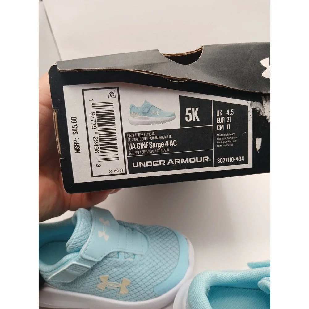 Under Armour UA GINF Surge 4 AC Toddler Girls Sneakers Light Blue 5K 3027110-494